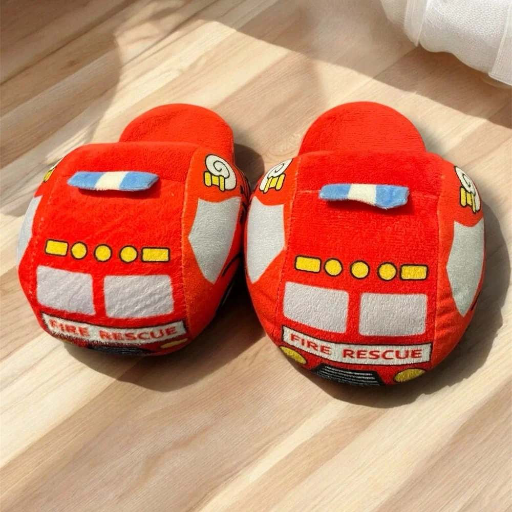 Kids Red Fireman Rescue Plush Slippers